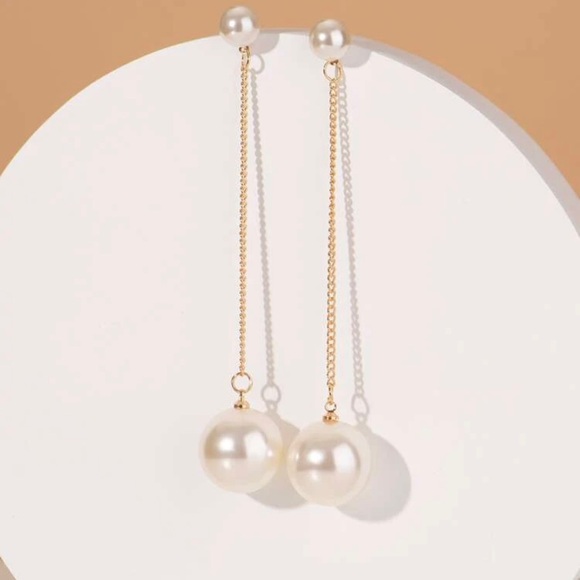 New Long String Faux Pearl Earrings - Picture 3 of 3